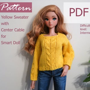PATTERN: Yellow Jumper With Center Cable for Smart Doll - knit pattern in PDF