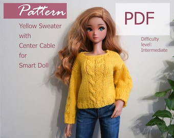 PATTERN: Yellow Jumper With Center Cable for Smart Doll 60 cm - knit pattern in PDF