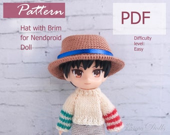 SCHEMA: Cappello con tesa per bambola Nendoroid - schema all'uncinetto in PDF