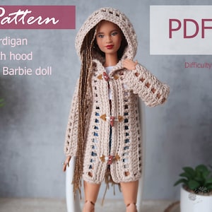 PATTERN: Cardigan with hood for Barb Doll - crochet pattern in PDF