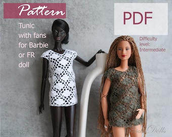 MODELLO: Tunica con ventagli per Barb e altre fashion dolls da 12”, Schema all’uncinetto in PDF