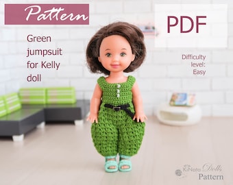 PATTERN: Green Jumpsuit for Kelly doll - crochet pattern in PDF