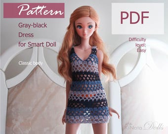 PATTERN: Gray-black Dress for Smart Doll 60 cm - crochet pattern in PDF
