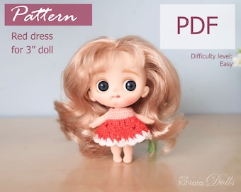 PATTERN: Red dress for mini doll 3" - crochet pattern in PDF