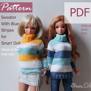 PATTERN: Sweater With Blue Stripes for Smart Doll 60 cm - knit pattern in PDF