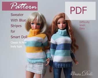 PATTERN: Sweater With Blue Stripes for Smart Doll 60 cm - knit pattern in PDF