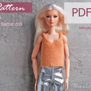 PATTERN: Top for Barb and other 12&quot; Fashion dolls - Knitting pattern in PDF