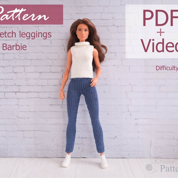 PATTERN: Stretch leggings for Barb and other 12" Fashion dolls - Knitting pattern in PDF