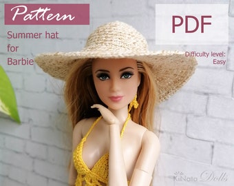 PATRÓN: Gorro de verano para muñeca Barb - patrón de crochet en PDF