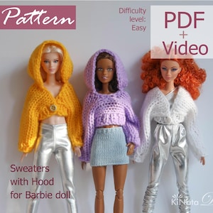PATTERN: Sweaters with Hood for Barb and other 12&quot; Fashion dolls - Knitting pattern in PDF