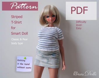 PATTERN: Striped T-Shirt for Smart Doll 60 cm - knit pattern in PDF