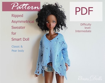 PATTERN: Ripped Asymmetrical Sweater for Smart Doll 60 cm - knit pattern in PDF