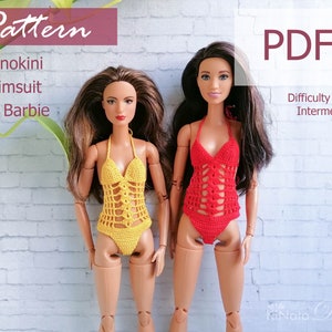 PATTERN: Monokini swimsuit for Barb doll - crochet pattern in PDF