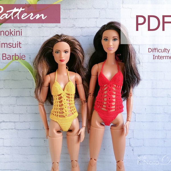 PATTERN: Monokini swimsuit for Barb doll - crochet pattern in PDF