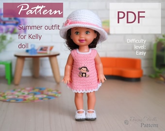 PATTERN: Summer outfit for Kelly doll - crochet pattern in PDF