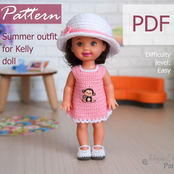 PATTERN: Summer outfit for Kelly doll - crochet pattern in PDF