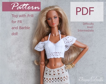 PATTERN: Top with Frill for FR and Barbi doll - crochet pattern in PDF