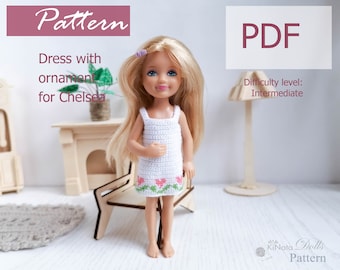 PATTERN: Dress With Hearts for Chelsea Doll Crochet Pattern in