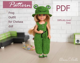 PATTERN: Frog Outfit for Chelsea doll - crochet pattern in PDF