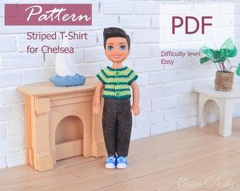 PATTERN: Striped T-shirt for Chelsea doll - crochet pattern in PDF