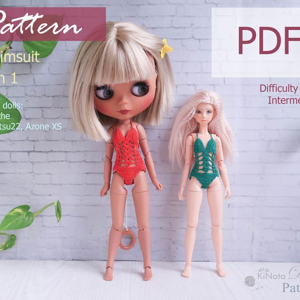 PATTERN: Red monokini swimsuit for Blythe, Obitsu22, Azone XS dolls - crochet pattern in PDF