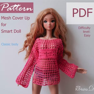 PATTERN: Mesh Cover Up with Long Sleeves for Smart Doll 60 cm - crochet pattern in PDF