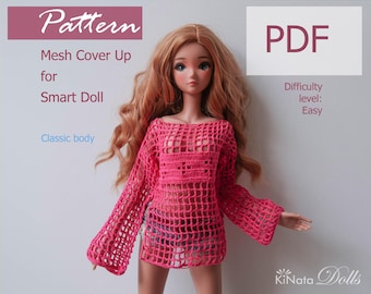 PATTERN: Mesh Cover Up with Long Sleeves for Smart Doll 60 cm - crochet pattern in PDF