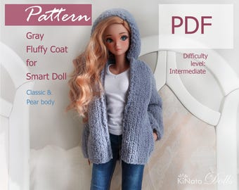 PATROON: grijze pluizige jas voor Smart Doll 60 cm - breipatroon in pdf