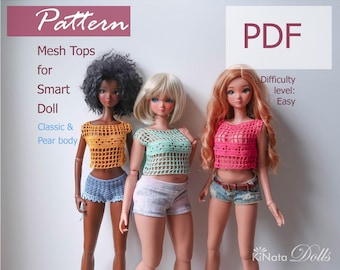 PATTERN: 5 Tops for Classic and Pear Smart Doll 60 cm - crochet pattern in PDF