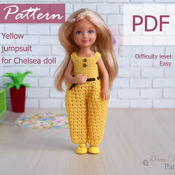 PATTERN: Yellow Jumpsuit for Chelsea doll - crochet pattern in PDF