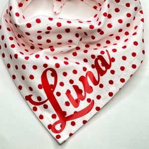Bandana per cani a pois rossi, personalizzazione gratuita del nome, bandana per cani personalizzata, bandana per animali domestici, bandana in flanella per cani, sciarpa per cani,