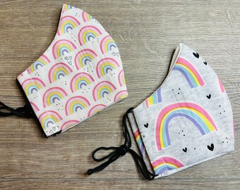 Boho Regenbogen Gesichtsmasken, Gesichtsmasken für Erwachsene und Kinder, verstellbare Ohrschlaufen, Frühlingsmasken