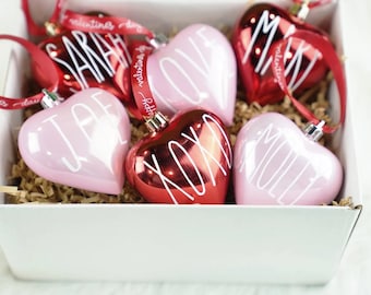 Rae Dunn Inspired Custom Heart Ornaments, Customize with Any Name or Word, Set of 6, Gift for Her, Gift for Valentines Day,