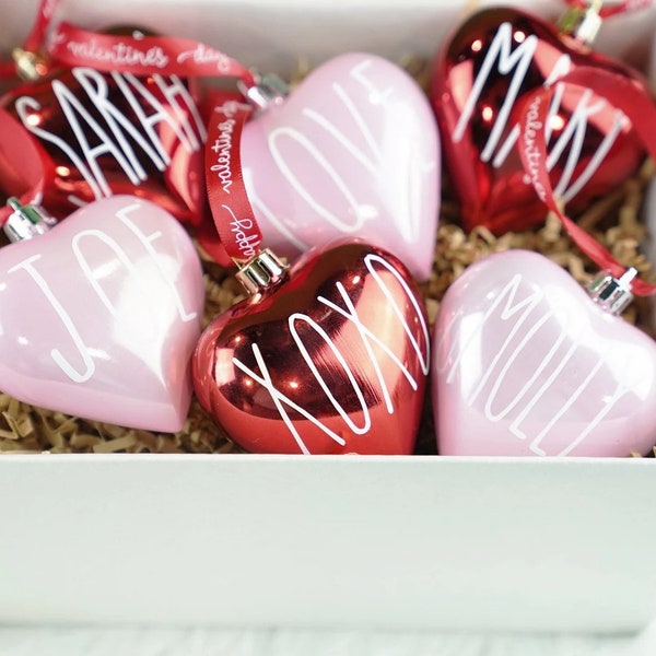 Rae Dunn Inspired Custom Heart Ornaments, Customize with Any Name or Word, Set of 6, Gift for Her, Gift for Valentines Day,