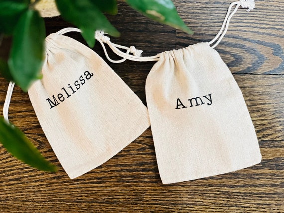 Personalized Drawstring Bag, Any Name or Wording Bracelet Bags,  Bachelorette Gift Bags, Personalized Burlap Name Bags, 