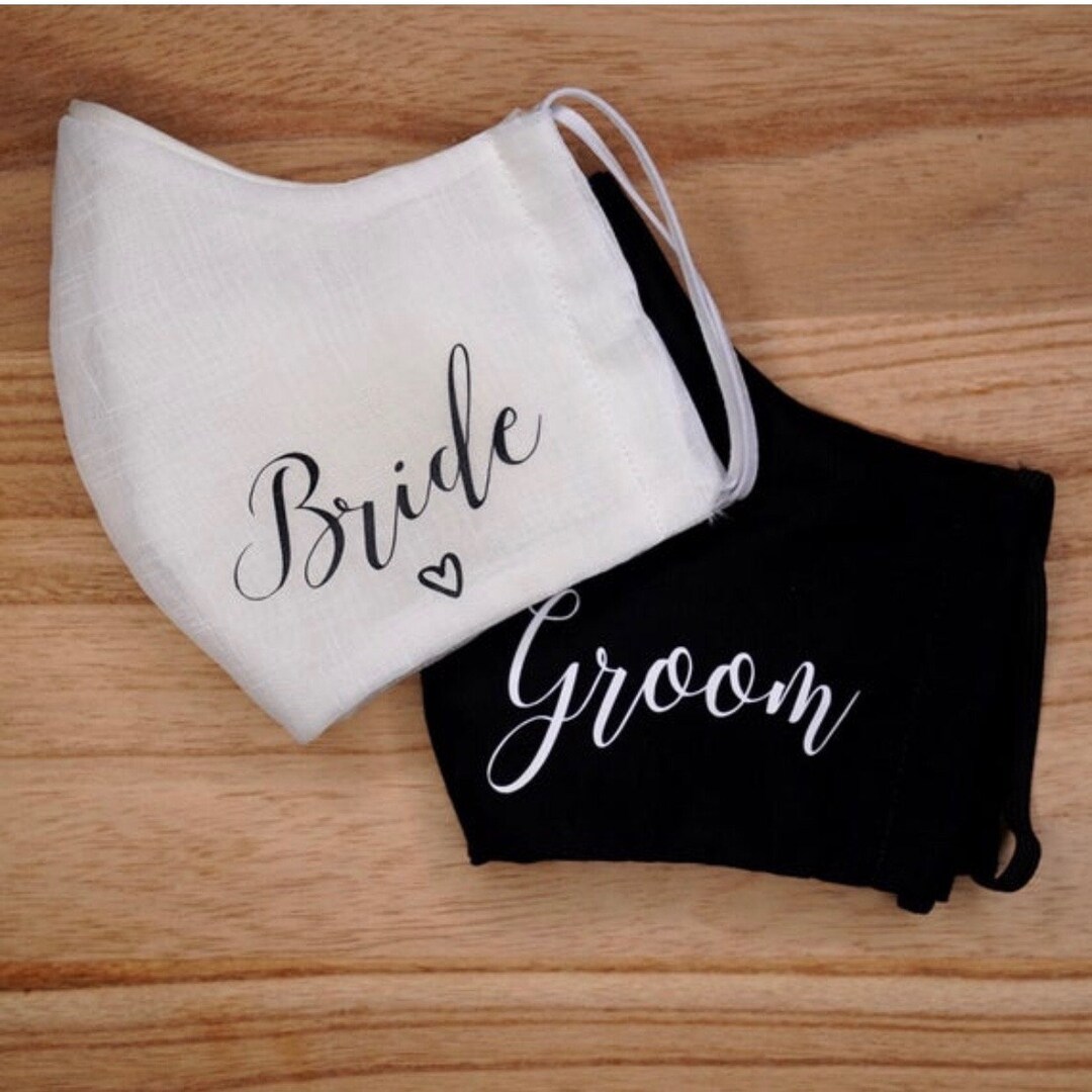 Elegant Bride and Groom Face Masks, Adult and Children's Sizes, Fabric