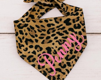 Bandana pour chien à imprimé léopard, bandana pour chien personnalisé, vêtements pour chien, cravates pour animal de compagnie, bandanas à nouer pour chien
