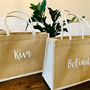 Bridesmaid Mini Tote Bag, Burlap Tote Bags, Burlap Gift Bags, Burlap Name Bags, Burlap Bags With Name