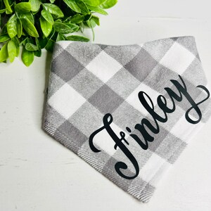 Buffalo Dog Bandana, Gray and White Plaid Dog Bandana, Personalized Bandana,Plaid Dog Bandana,Flannel Bandana, Dog Scarf, Christmas Dog,