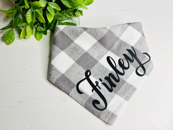 Buffalo Dog Bandana, Gray and White Plaid Dog Bandana, Personalized Bandana,Plaid Dog Bandana,Flannel Bandana, Dog Scarf, Christmas Dog,