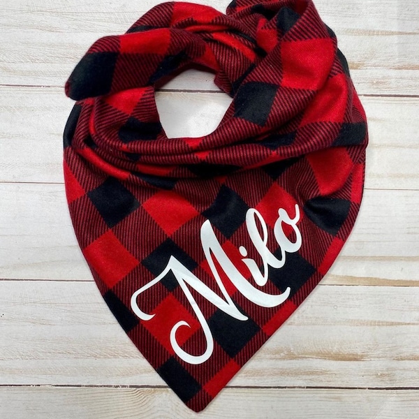 Plaid Dog Bandana, Personalized Dog Bandana, Custom Dog Bandana, Buffalo Plaid Dog Bandana, Pet Bandana, Flannel Dog Bandana, Christmas Dog