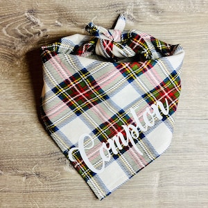 Personalized Dog Bandana, Plaid Dog Bandana, Custom Dog Bandana, Pet Bandana, Flannel Dog Bandana, Dog Scarf