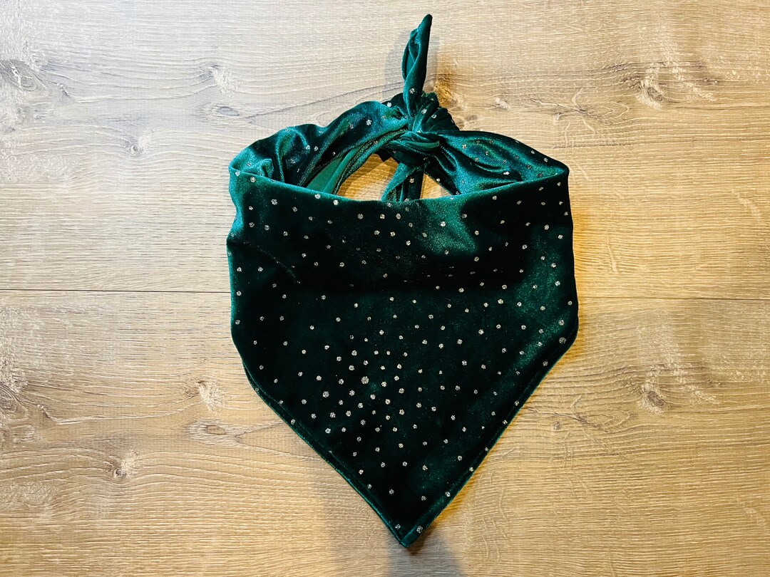 Velvet Dog Bandana Emerald Green With Silver Sparkle Dog Etsy