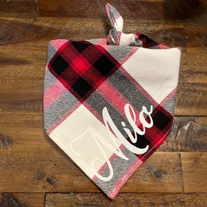 Tie on Dog Bandana, White and Buffalo Dog Bandana, Personalized Dog Bandana