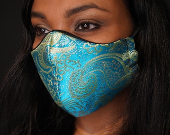 Brocade Fabric Face Mask with Adjustable Ear Straps, Indian Face Masks, Brocade Face Masks