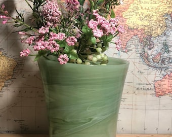 Vintage Green Marbled Glass Vase