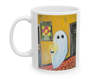 Ceramic Mug, 11oz Ghost Themed Artwork