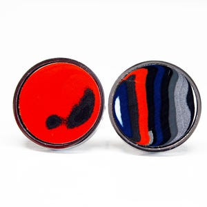 Fordite Cufflinks - 20mm x 2mm Thick - Silver Coated Titanium          (388)