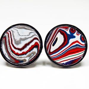 Fordite Cufflinks - 20mm Round x 2mm Thick - Silver Coated Titanium     (285)