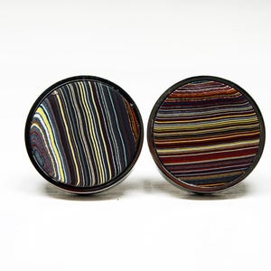 Fordite Cufflinks - Corvette Fordite - 20mm x 3mm Thick - Silver Coated Titanium          (249)